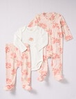 Little Bundle Pink Flower Sleep Set, 3-Piece, Pink & White product photo
