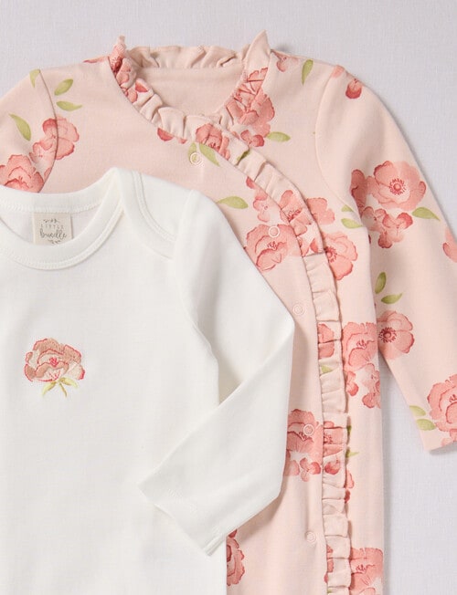 Little Bundle Pink Flower Sleep Set, 3-Piece, Pink & White product photo View 02 L