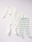 Little Bundle Scotty Dog Velour Sleep Set, 3-Piece, White & Green product photo