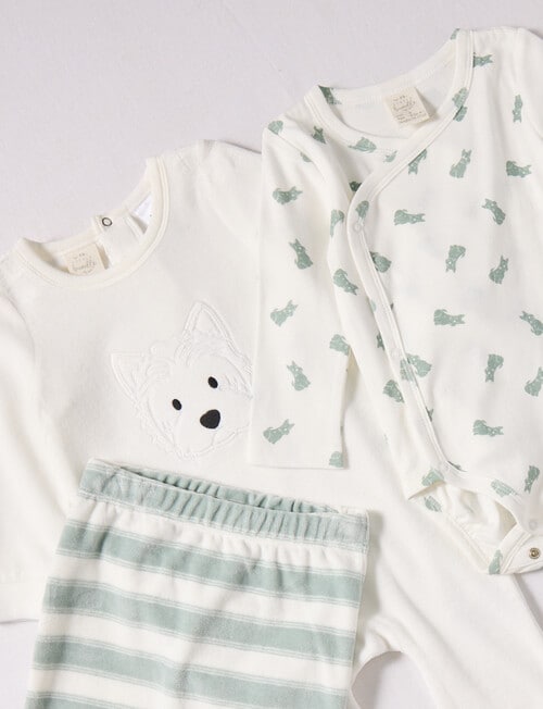 Little Bundle Scotty Dog Velour Sleep Set, 3-Piece, White & Green product photo View 02 L