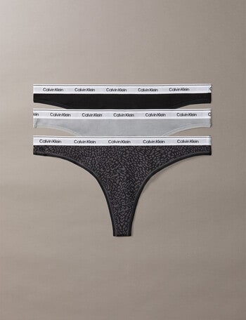 Calvin Klein Icon Logo Thong Brief, 3-Pack, Black, Grey & Animal product photo