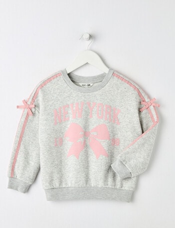 Mac & Ellie New York Bow Crew Neck Sweatshirt, Grey Marle product photo
