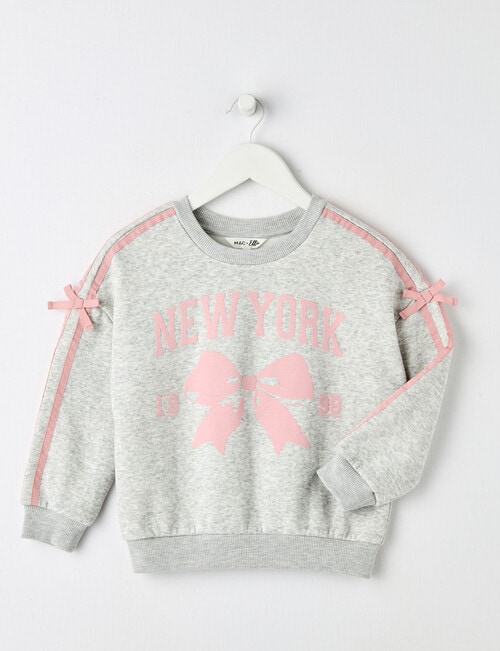 Mac & Ellie New York Bow Crew Neck Sweatshirt, Grey Marle product photo