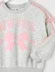 Mac & Ellie New York Bow Crew Neck Sweatshirt, Grey Marle product photo View 02 S