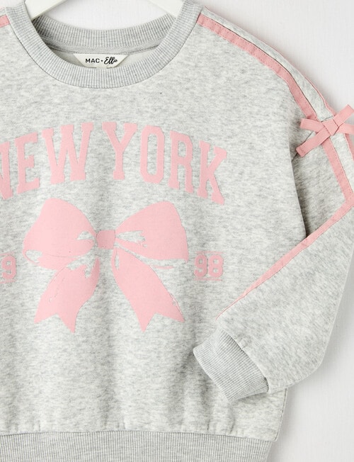 Mac & Ellie New York Bow Crew Neck Sweatshirt, Grey Marle product photo View 02 L
