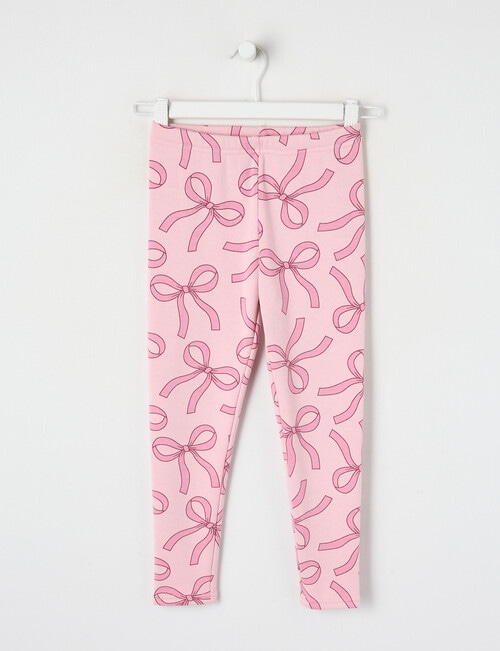 Full Length Bows Cosy Fleece Leggings, Blush product photo
