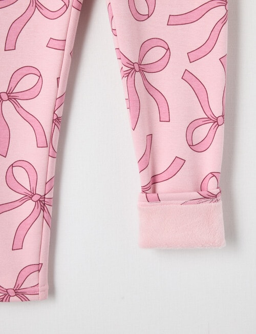 Full Length Bows Cosy Fleece Leggings, Blush product photo View 02 L