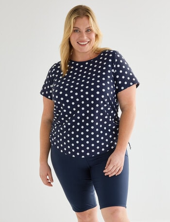 Zest Resort Curve Ruched Side Swim Tee, Navy Polka Dots product photo