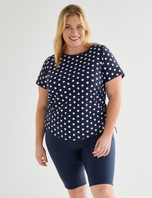 Zest Resort Curve Ruched Side Swim Tee, Navy Polka Dots product photo