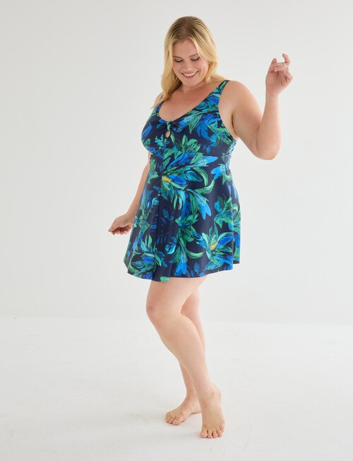 Zest Resort Curve Painted Sea Swim Dress, Blue & Green product photo View 03 L