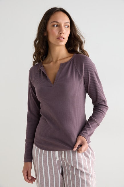 Mineral Sleep Henley Top, Espresso product photo