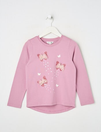 Mac & Ellie Tulle Butterflies Long Sleeve Tee, Mauve product photo