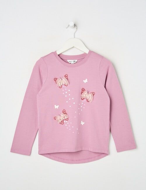 Mac & Ellie Tulle Butterflies Long Sleeve Tee, Mauve product photo