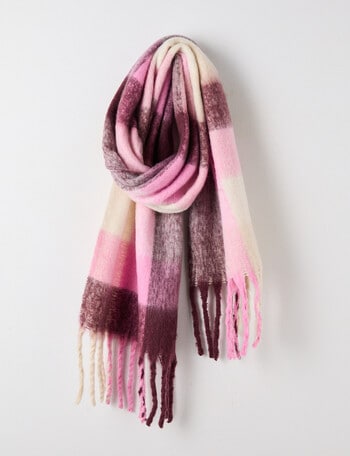 Boston + Bailey Fluffy Tassel Blanket Scarf, Pink Check product photo