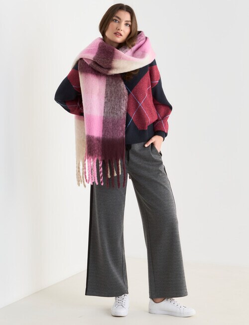 Boston + Bailey Fluffy Tassel Blanket Scarf, Pink Check product photo View 04 L