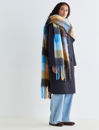 Boston + Bailey Fluffy Tassel Blanket Scarf, Blue Check product photo