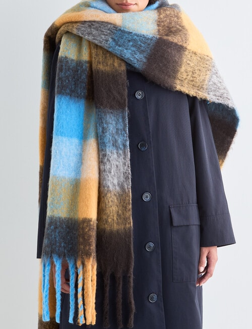 Boston + Bailey Fluffy Tassel Blanket Scarf, Blue Check product photo View 02 L