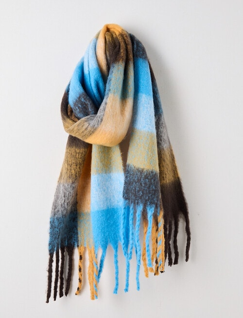 Boston + Bailey Fluffy Tassel Blanket Scarf, Blue Check product photo View 03 L