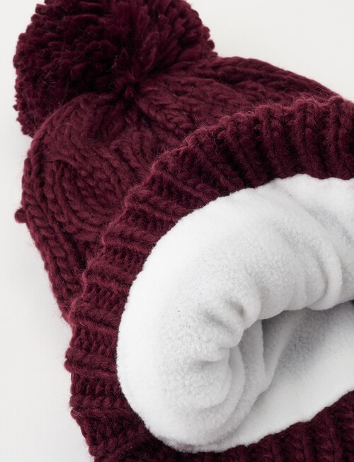 Boston + Bailey Fleece-Lined Pompom Beanie, Burgundy product photo View 03 L
