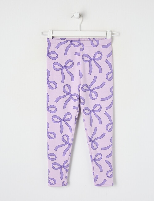 Full Length Bows Cosy Fleece Leggings, Lilac product photo
