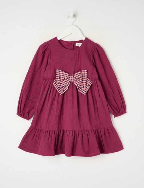 Mac & Ellie Long Sleeve Bow Dress, Berry product photo