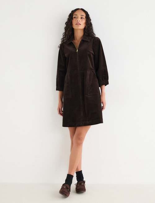 Zest Cord Mini Dress, Chocolate product photo