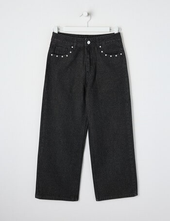 Switch Star Harlow Wide Leg Studs Jean, Washed Black product photo