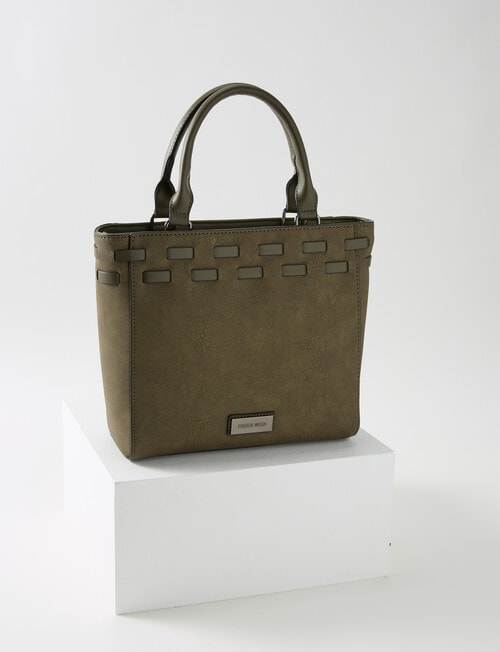 Pronta Moda Laced Top Shopper Bag, Olive product photo View 02 L