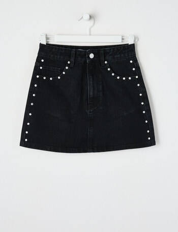 Switch Denim Mini Studs Skirt, Washed Black product photo