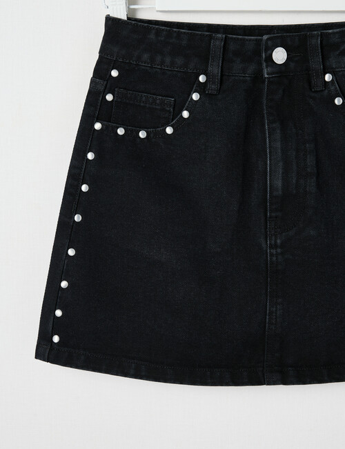 Switch Denim Mini Studs Skirt, Washed Black product photo View 03 L