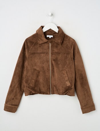 Switch Faux Suede Balloon Hem Jacket, Chocolate product photo