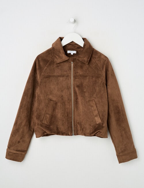 Switch Faux Suede Balloon Hem Jacket, Chocolate product photo