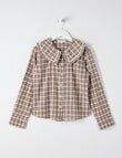 Switch Check Long Sleeve Peter Pan Collar Blouse, Chocolate product photo