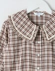 Switch Check Long Sleeve Peter Pan Collar Blouse, Chocolate product photo View 02 S