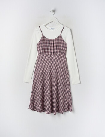 Switch Check Long Sleeve Dress Set, Berry product photo