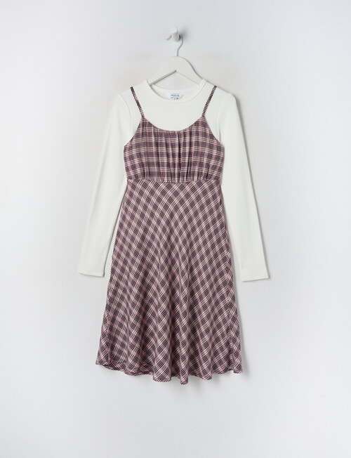 Switch Check Long Sleeve Dress Set, Berry product photo