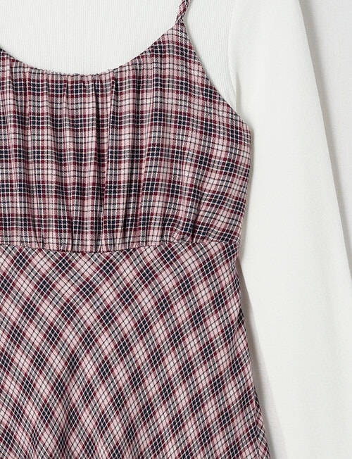Switch Check Long Sleeve Dress Set, Berry product photo View 03 L