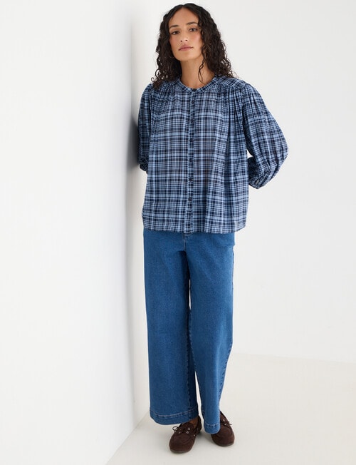 Zest Gathered Check Shirt, Navy Check product photo View 03 L