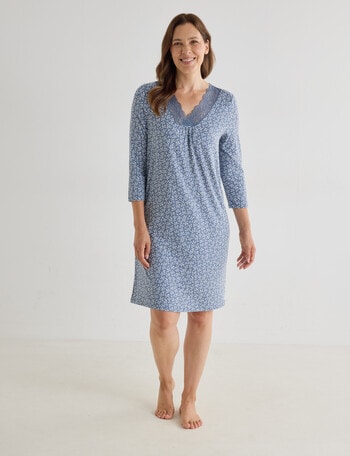 Ruby & Bloom Soft Touch Lace Trim Nightie, Blue Print, 10-26 product photo