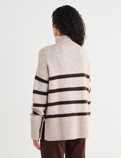Zest Wool Blend Funnel Neck Sweater, Chocolate Stripe product photo View 02 L