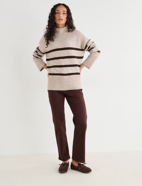 Zest Wool Blend Funnel Neck Sweater, Chocolate Stripe product photo View 03 L