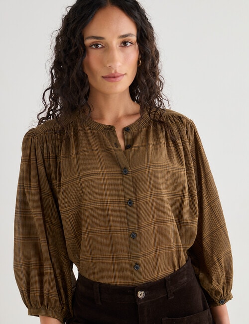 Zest Gathered Check Shirt, Gold Check product photo