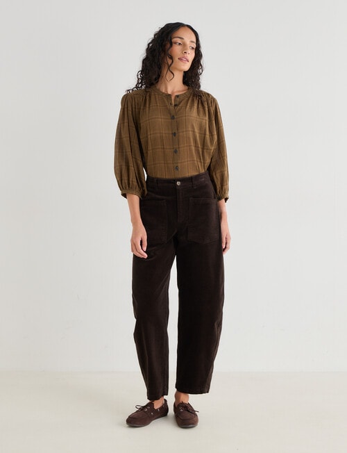 Zest Gathered Check Shirt, Gold Check product photo View 03 L