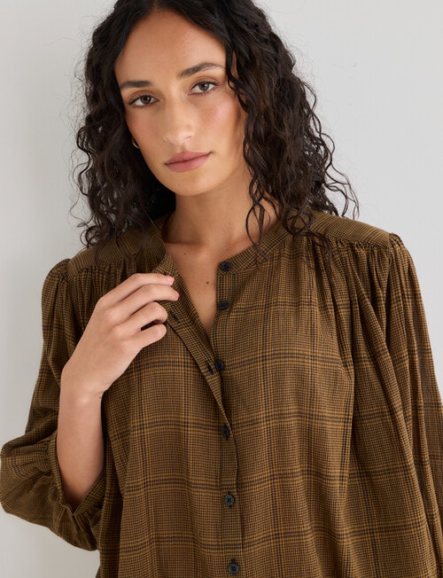 Zest Gathered Check Shirt, Gold Check product photo View 05 L