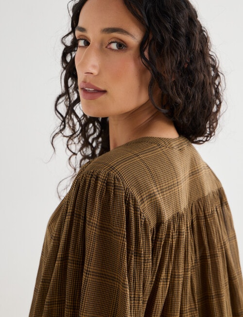Zest Gathered Check Shirt, Gold Check product photo View 06 L