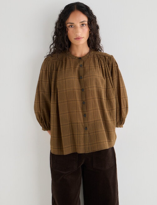 Zest Gathered Check Shirt, Gold Check product photo View 07 L