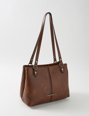 Pronta Moda Saddle Stitch Shopper Bag, Tan product photo