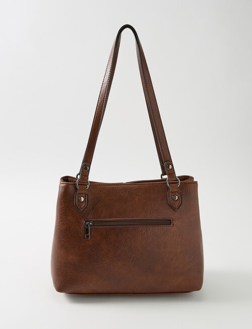 Pronta Moda Saddle Stitch Shopper Bag, Tan product photo View 02 L