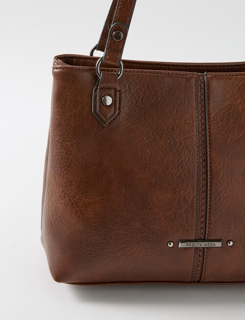 Pronta Moda Saddle Stitch Shopper Bag, Tan product photo View 03 L