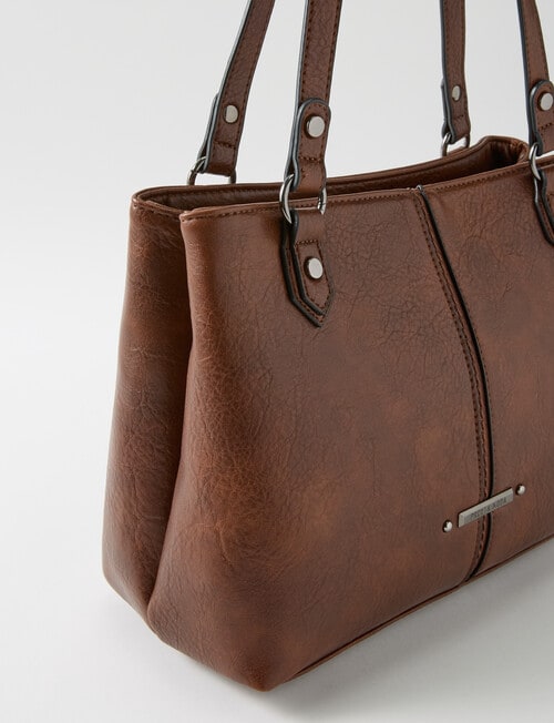 Pronta Moda Saddle Stitch Shopper Bag, Tan product photo View 04 L